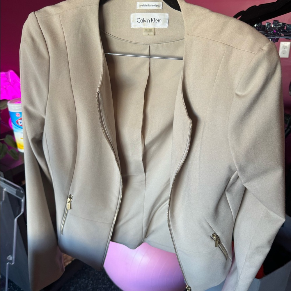 Calvin Klein beige blazer with gold zippers